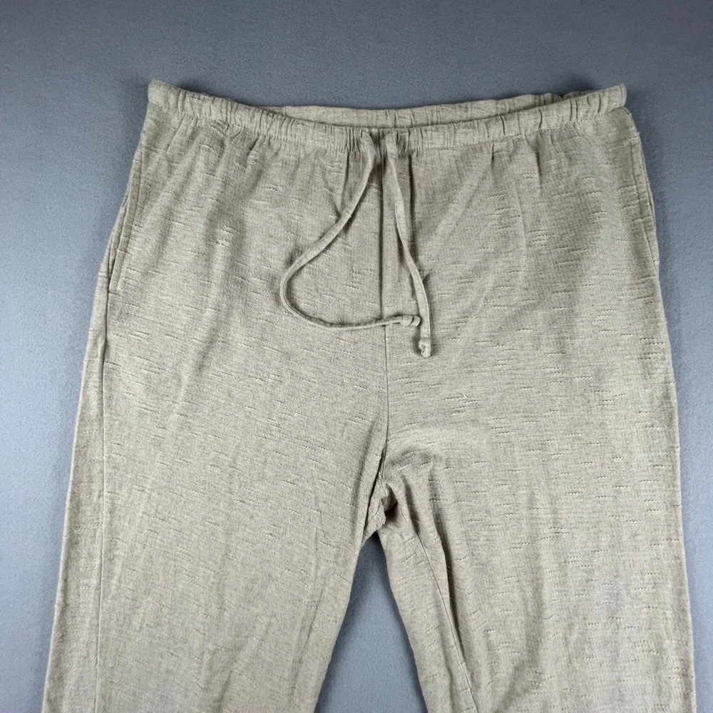 Linen Pants Womens Large Beige Cotton Ramie Drawstring Lounge Casual‎ Summer